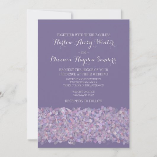 Romantische Paarse Roze Confetti Wedding Invite Kaart (Voorkant)