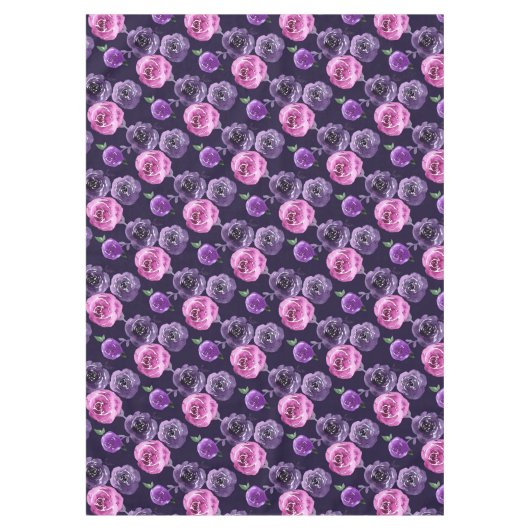 Romantische Paarse & Roze Waterverf Rozen Bloemen Tafelkleed (Voorkant)