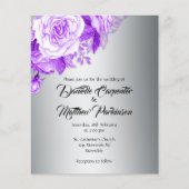 Romantische Paarse Rozen op Silver Budget Bruiloft Flyer (Voorkant)
