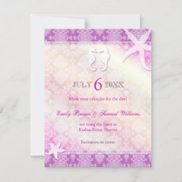 Romantische Paarse Strand Bruiloft Save the Date