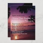 Romantische Paarse Strand Sunset Palms Wedding Kaart (Voorkant / Achterkant)