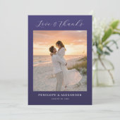 Romantische paarse strandfoto bedankkaart (Staand voorkant)