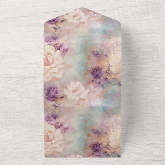 Romantische Paarse Turquoise Blush Bloemen Huwelij All In One Uitnodiging (Buitenkant)