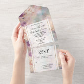 Romantische Paarse Turquoise Blush Bloemen Huwelij All In One Uitnodiging (Afscheurbaar)