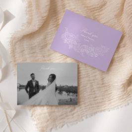Romantische Paarse Wapen Foto Bruiloft Bedankkaart