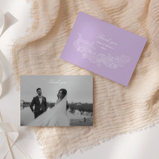 Romantische Paarse Wapen Foto Bruiloft Bedankkaart