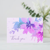Romantische paarse waterverf bloemige bedankkaart (Staand voorkant)