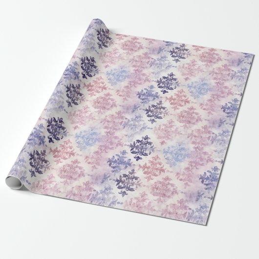 Romantische Paarse Waterverf Damask Cadeaupapier (Uitgerold)