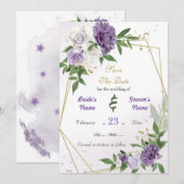 Romantische paarse witte bloemen goud geometrisch save the date (Voorkant / Achterkant)