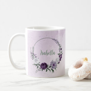 Romantische paarse witte bloemen groen koffiemok