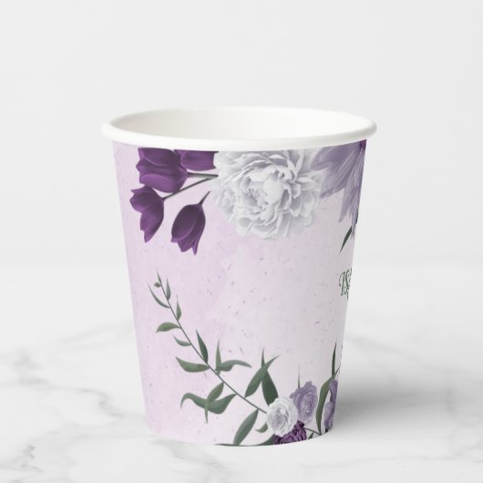 Romantische paarse witte bloemen groen papieren bekers (Voorkant)