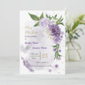 Romantische paarse witte bloemen groen save the date (Staand voorkant)