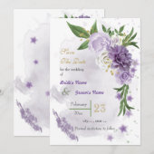 Romantische paarse witte bloemen groen save the date (Voorkant / Achterkant)