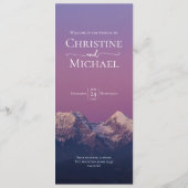 Romantische paarse zonsondergang besneeuwde bergen menu (Achterkant)