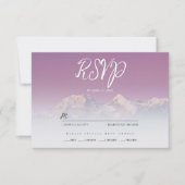 Romantische paarse zonsondergang besneeuwde bergen RSVP kaartje (Voorkant)