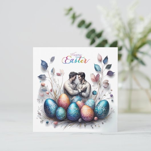 Romantische paas Kaart met liefdevol paar en elega (Staand voorkant)