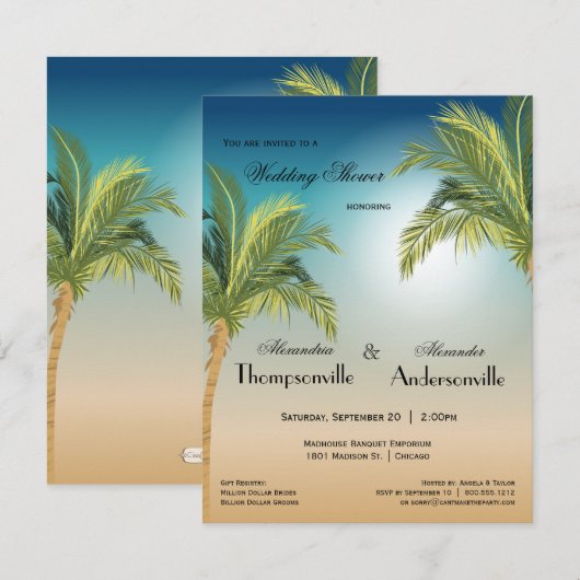 Romantische palmbomen op het strand bij zonsonderg kaart (Voorkant / Achterkant)