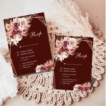 Romantische Pampas Wijn Rood Bloem Bruiloft RSVP