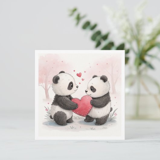 Romantische Panda Kaart (Staand voorkant)