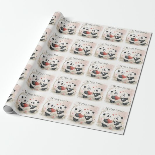 Romantische Panda Kaart - Be Mine Forever Cadeaupapier (Uitgerold)