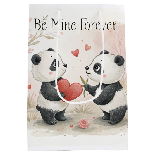Romantische Panda Kaart - Be Mine Forever Medium Cadeauzakje (Achterkant)