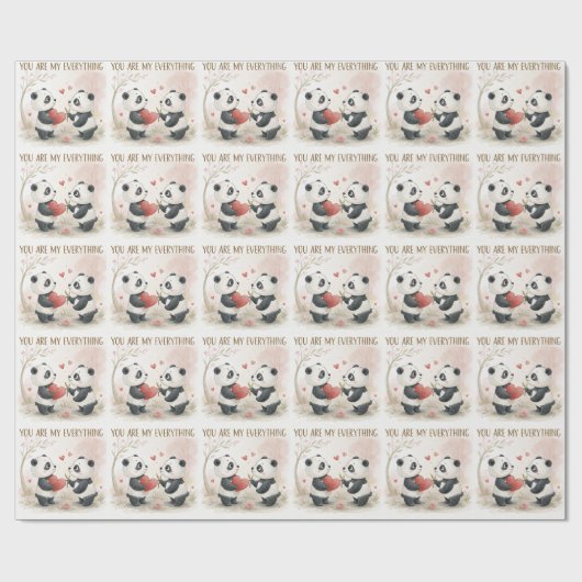 Romantische Panda Kaart Cadeaupapier (Vlak)