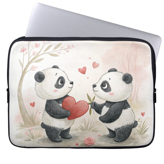Romantische Panda Kaart Laptop Sleeve (Voorkant)