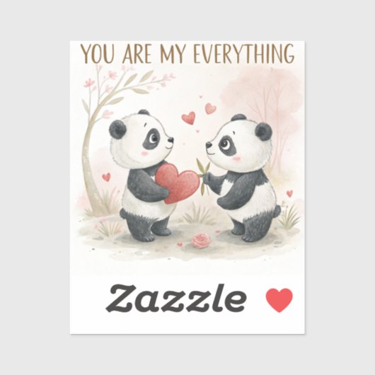 Romantische Panda Kaart Sticker (Vel)