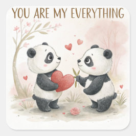Romantische Panda Kaart Vierkante Sticker