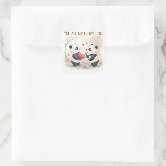 Romantische Panda Kaart Vierkante Sticker (Tas)