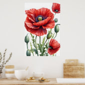 Romantische papaver bloemen bloesem digitale kunst poster (Keuken)