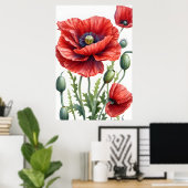 Romantische papaver bloemen bloesem digitale kunst poster (Thuiskantoor)