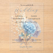 Romantische Parel Hydrangea Blauw Waterverf Huweli Acryl Uitnodigingen (Voorkant)