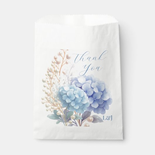 Romantische Parel Hydrangea Blauw Waterverf Huweli Bedankzakje (Voorkant)