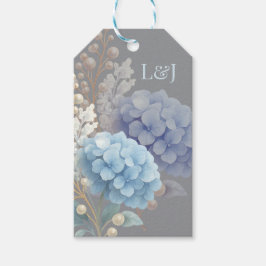 Romantische Parel Hydrangea Blauw Waterverf Huweli Cadeaulabel