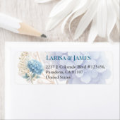 Romantische Parel Hydrangea Blauw Waterverf Huweli Etiket (Insitu)