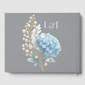 Romantische Parel Hydrangea Blauw Waterverf Huweli Gastenboek (Achterkant)