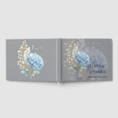 Romantische Parel Hydrangea Blauw Waterverf Huweli Gastenboek (Volledig)