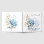 Romantische Parel Hydrangea Blauw Waterverf Huweli Gastenboek (Volledig)