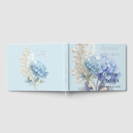 Romantische Parel Hydrangea Blauw Waterverf Huweli Gastenboek
