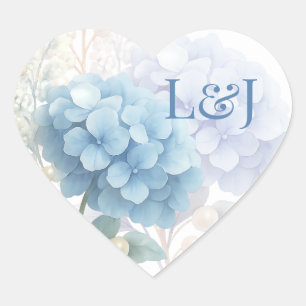 Romantische Parel Hydrangea Blauw Waterverf Huweli Hart Sticker