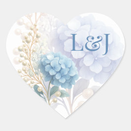 Romantische Parel Hydrangea Blauw Waterverf Huweli Hart Sticker