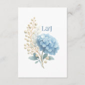 Romantische Parel Hydrangea Blauw Waterverf Huweli Informatiekaartje (Achterkant)