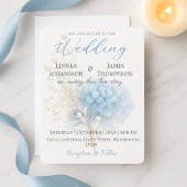 Romantische Parel Hydrangea Blauw Waterverf Huweli Kaart