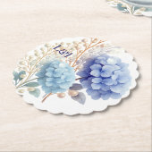 Romantische Parel Hydrangea Blauw Waterverf Huweli Kartonnen Onderzetters (Gekanteld)