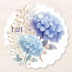 Romantische Parel Hydrangea Blauw Waterverf Huweli Kartonnen Onderzetters