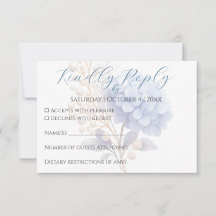 Romantische Parel Hydrangea Blauw Waterverf Huweli RSVP Kaartje