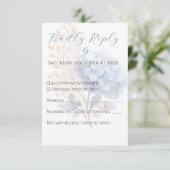 Romantische Parel Hydrangea Blauw Waterverf Huweli RSVP Kaartje (Staand voorkant)
