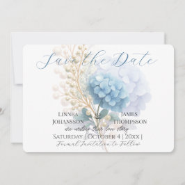 Romantische Parel Hydrangea Blauw Waterverf Huweli Save The Date
