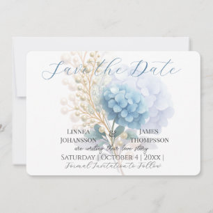 Romantische Parel Hydrangea Blauw Waterverf Huweli Save The Date